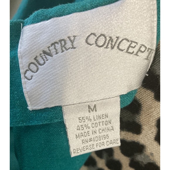 Country Concepts Dress M Teal Green Linen Cotton Midi Shift Lighthouse Solid - Picture 8 of 8